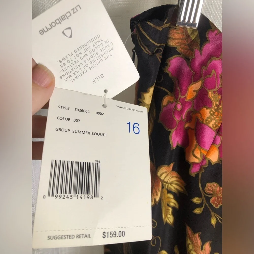 Liz Claiborne Black and Pink Floral Silk Pants NWT size 16